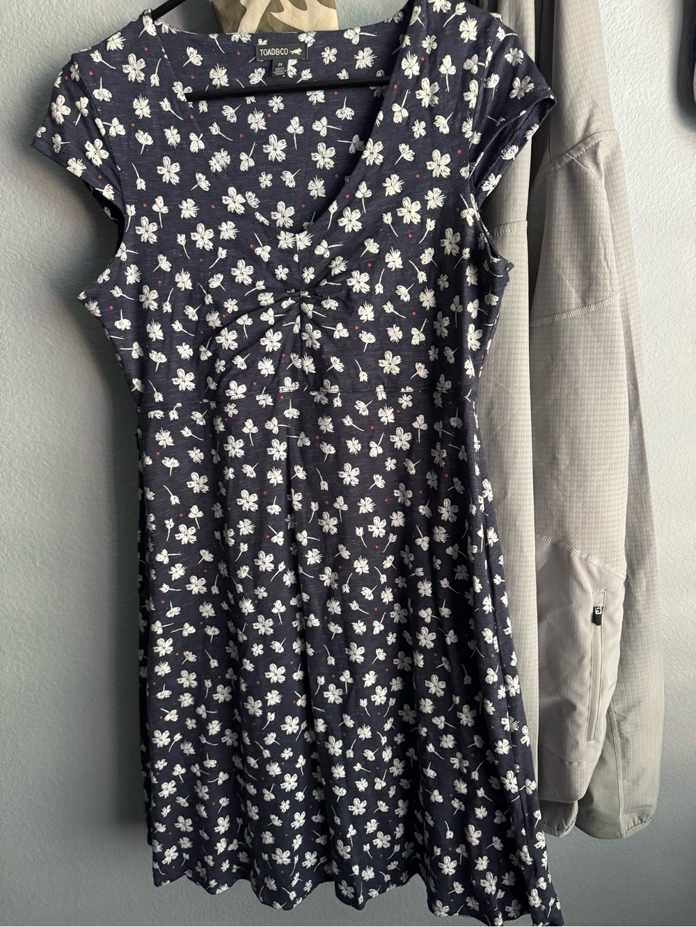 Toad&Co Navy Floral Twist-Front Cap Sleeve Dress